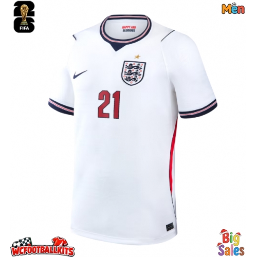 England Eberechi Eze #21 Replica Home Stadium Shirt World Cup 2026 Short Sleeve
